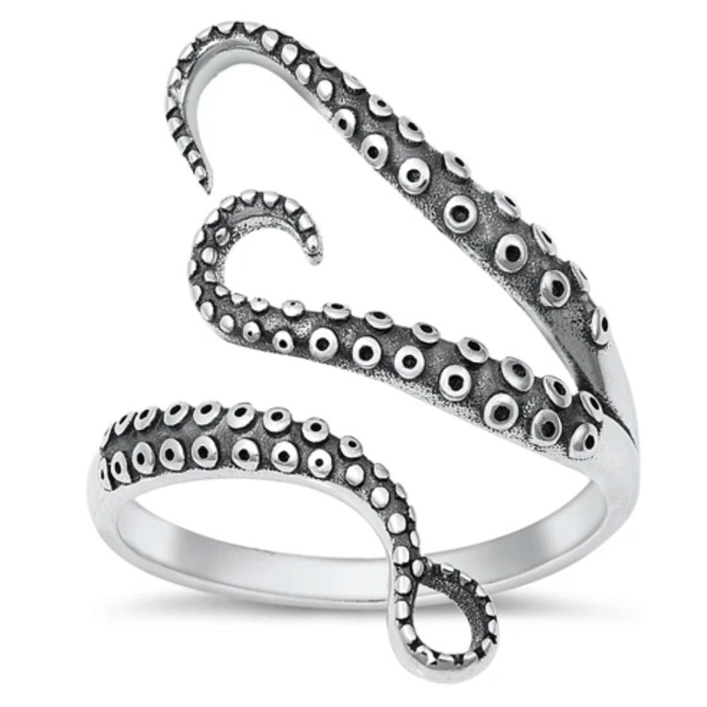 Sterling Silver Ring – Octopus Tentacle Wrap (Adjustable 8–9)